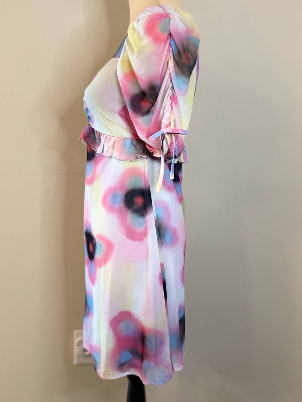 TOPSHOP mesh floral ruffled midi dress pastel dainty SZ 8-10 - Picture 3 of 14